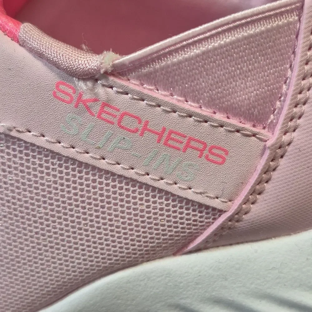 Skechers Size 5 Slip Ins Pink And White Sneakers